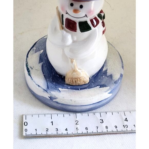 CANDLE HOLDER-HOME INTERIORS-Pillar Candle-Snowman-Sparkle-Holiday-Ceramic - Picture 8 of 9